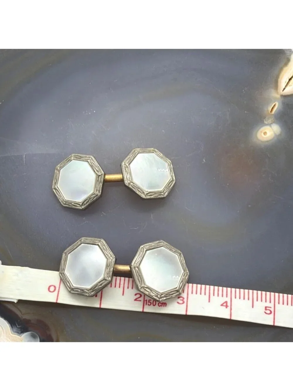 Cufflinks Art Deco Mother of Pearl Rolled Gold Plate Tuxedo Double Sided Vintage